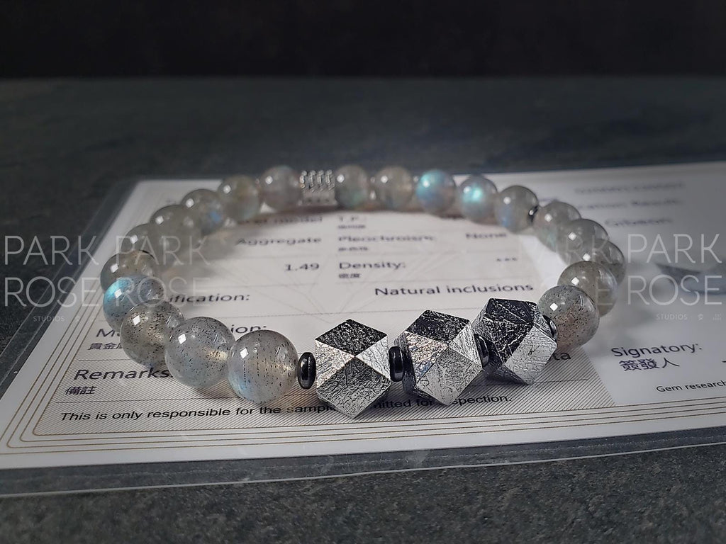 Gibeon Meteorite Bracelet: Argentina Labradorite & Hematite (8mm)