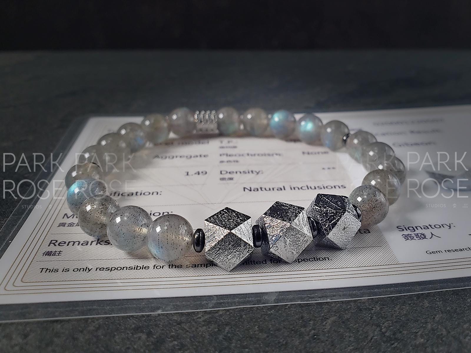 Gibeon Meteorite Bracelet: Argentina Labradorite & Hematite (8mm)
