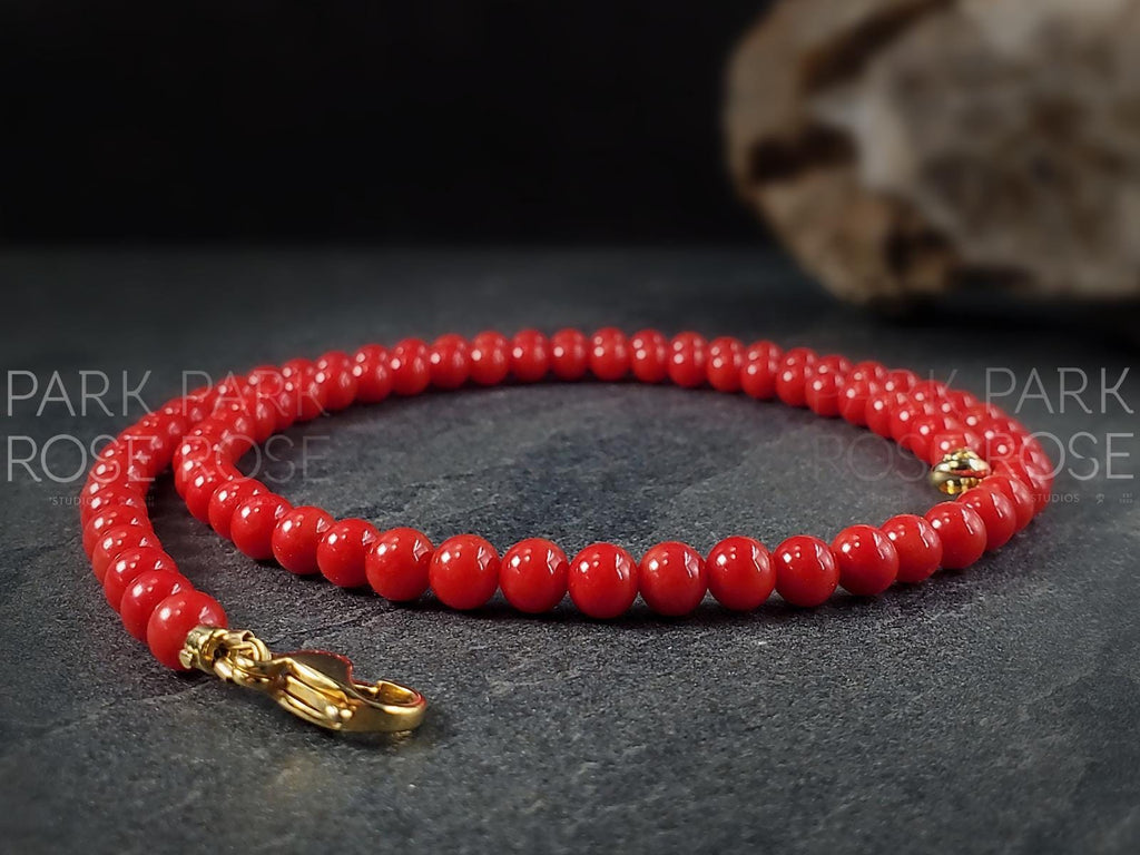 AAA Red Coral Necklace: Gold or Silver Stainless Steel Clasp