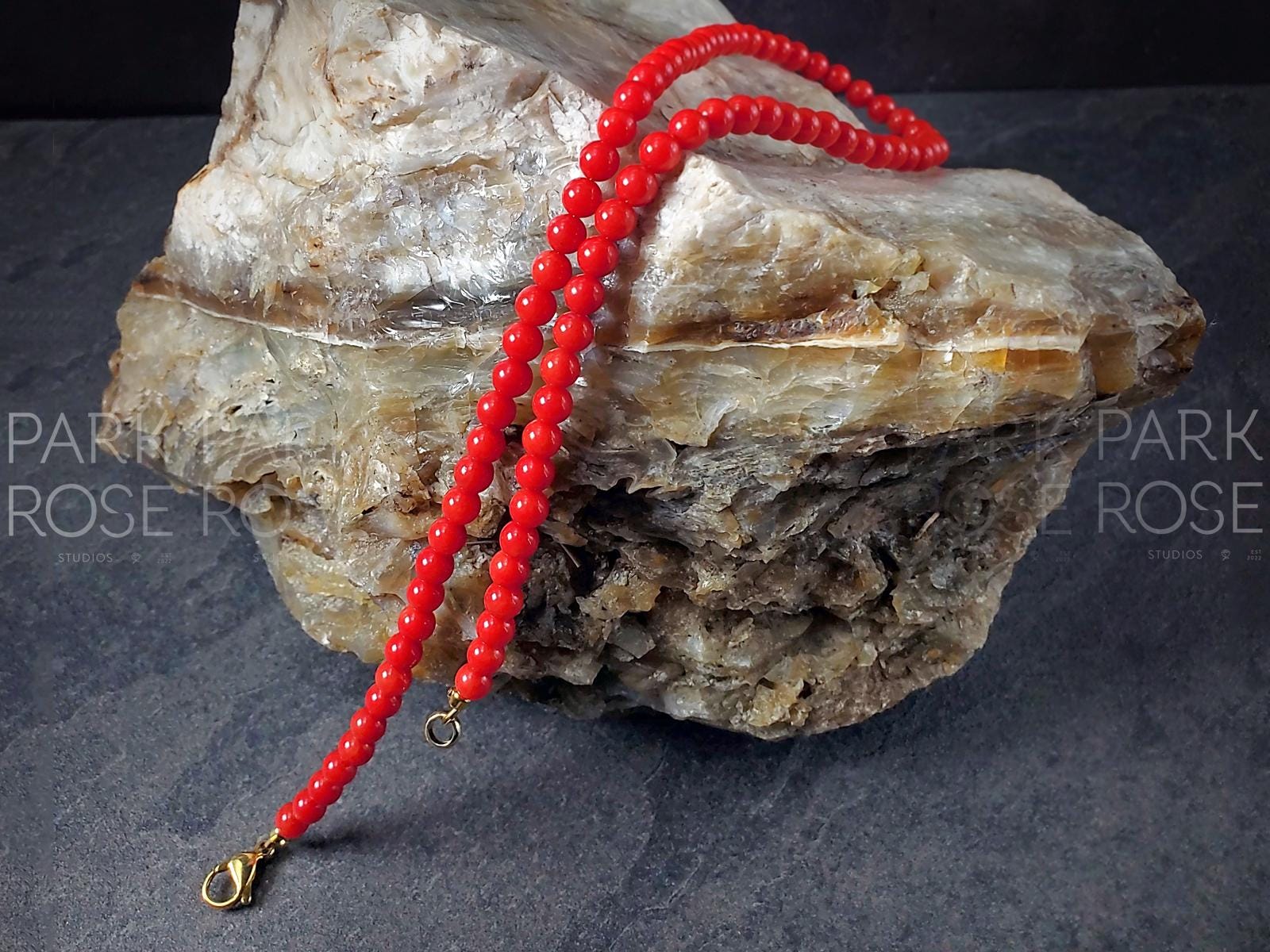 AAA Red Coral Necklace: Gold or Silver Stainless Steel Clasp