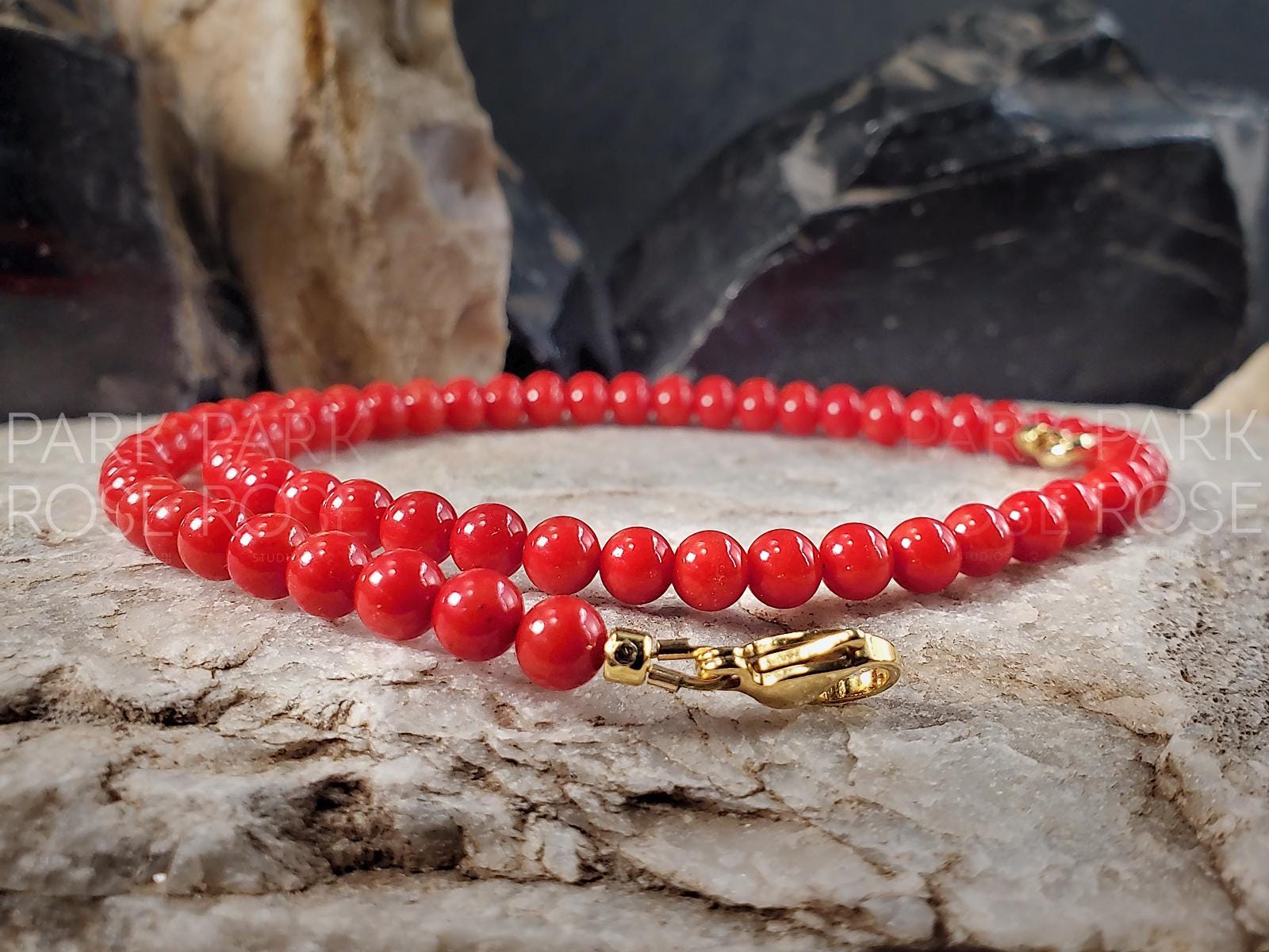 AAA Red Coral Necklace: Gold or Silver Stainless Steel Clasp