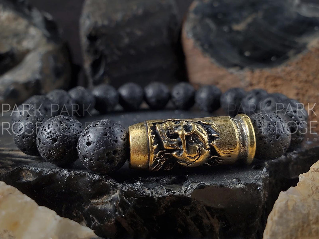 Black Lava Skull Cross Bracelet, Religious Bracelets