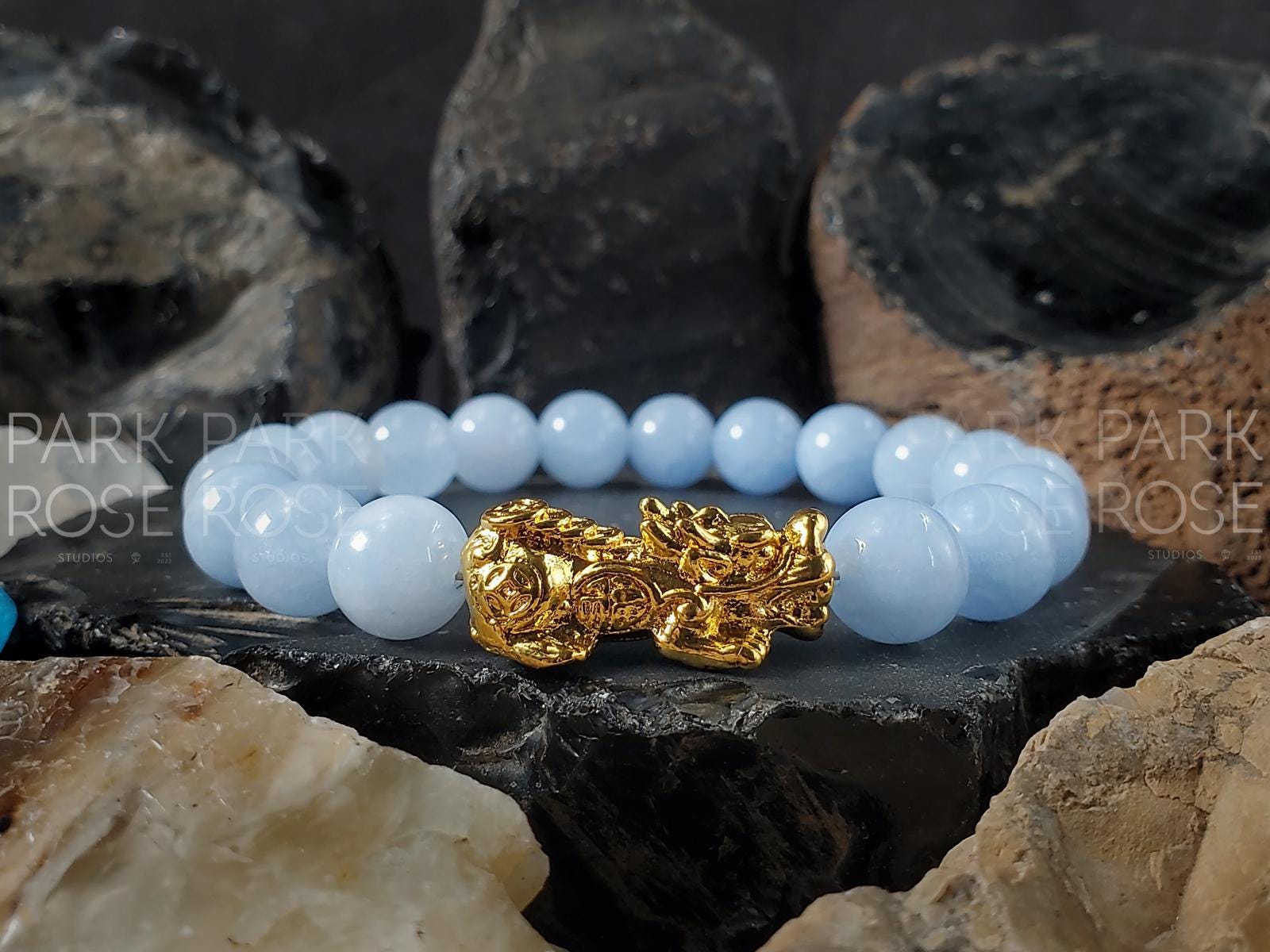 AAA Aquamarine Bracelet with 24K Gold Pixiu Charm