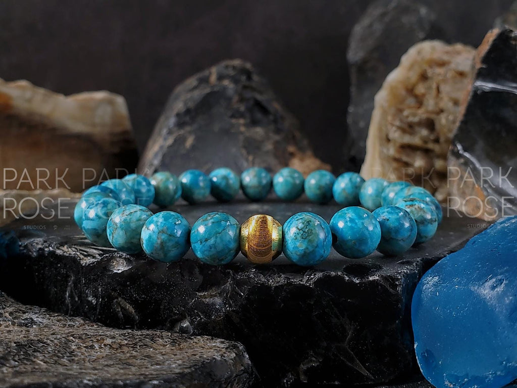 South African Turquoise Bracelet: 24K Gold Cat Eye Bead