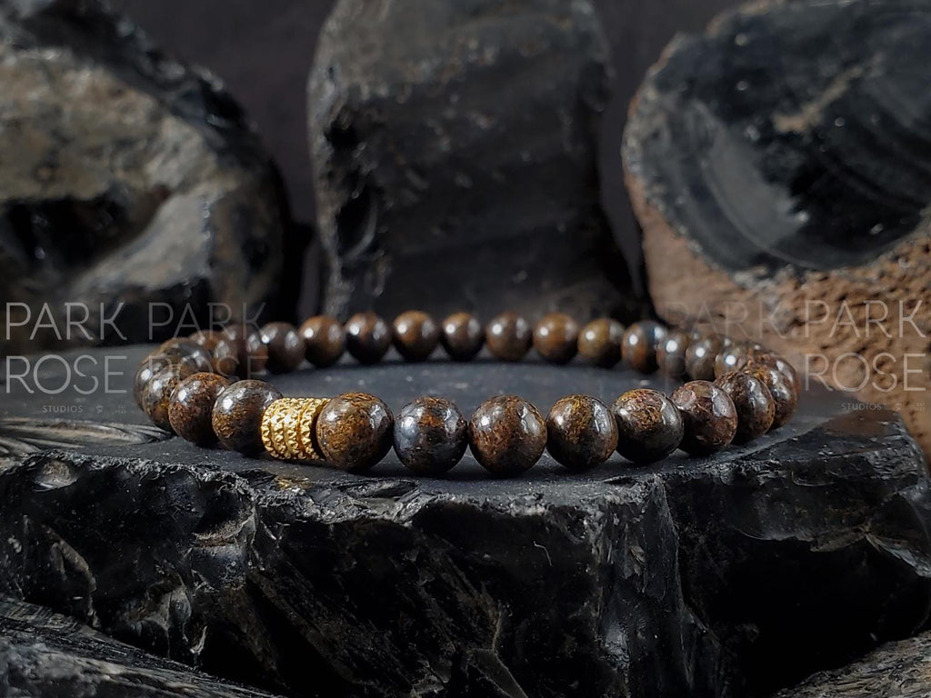 AAAA Madagascar Bronzite Bracelet: Stainless Steel Accent (6/8/10mm)
