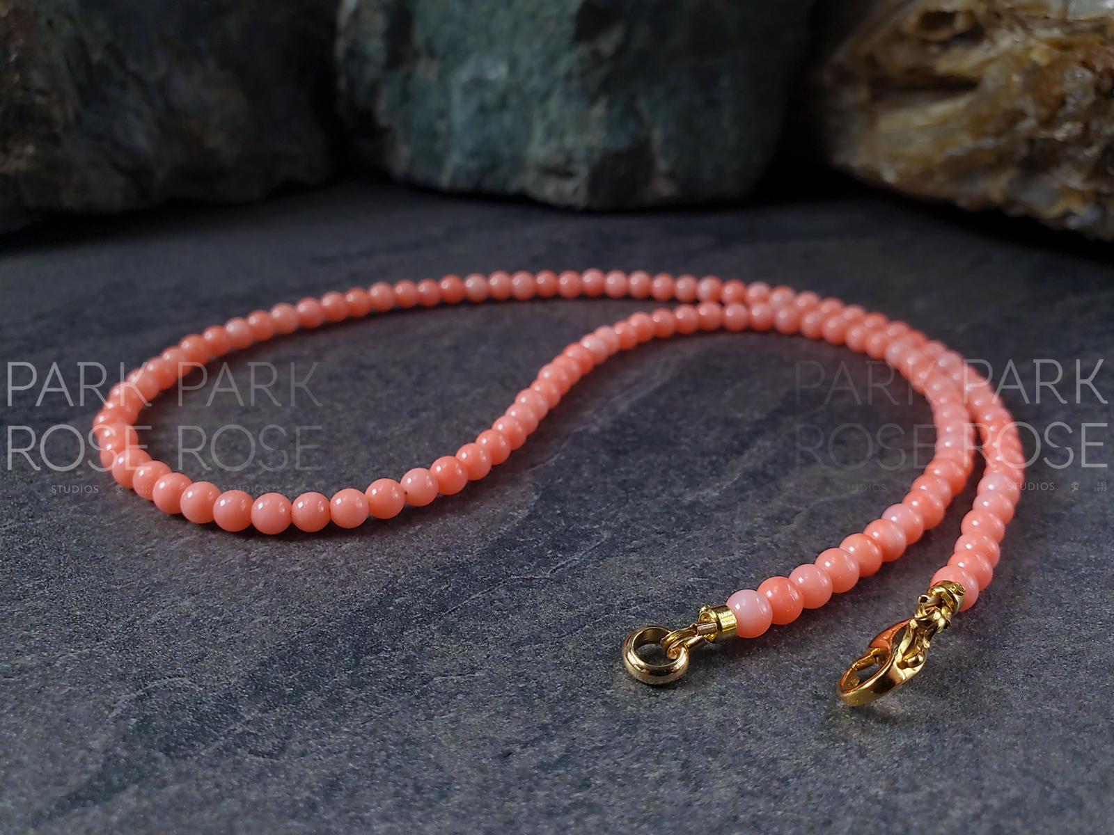 Pink Coral Necklace: 18k Gold Clasp (4mm)