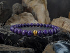 AAA Charoite Bracelet with 24K Gold Cat Eye Bead (6/8/10mm)