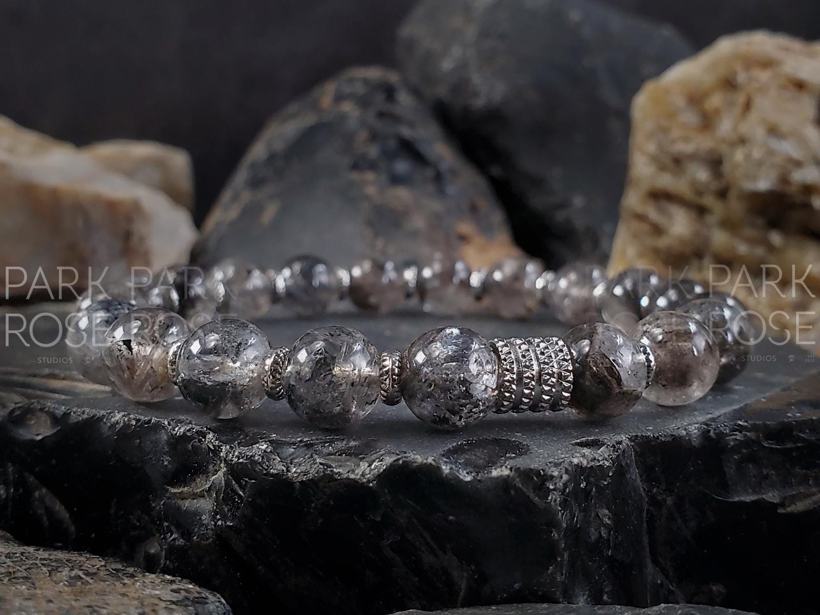 Herkimer Diamond Quartz Bracelet: 24k Gold/Silver Accents (8mm)