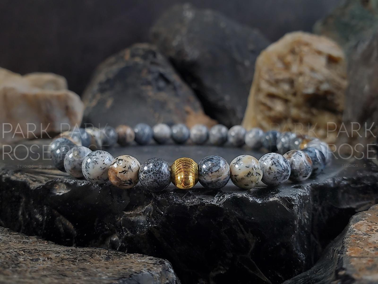 Natural Black Opal Bead Bracelet: 24K Solid Gold Cat Eye Accent