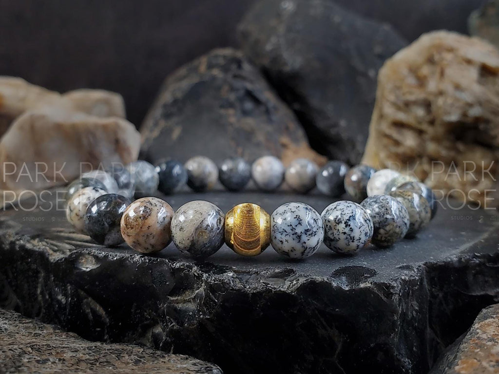 Natural Black Opal Bead Bracelet: 24K Solid Gold Cat Eye Accent