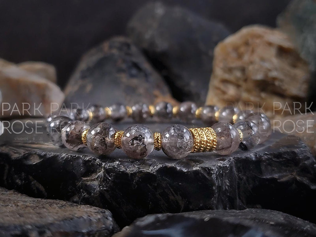 Herkimer Diamond Quartz Bracelet: 24k Gold/Silver Accents (8mm)