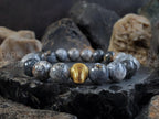 Natural Black Opal Bead Bracelet: 24K Solid Gold Cat Eye Accent