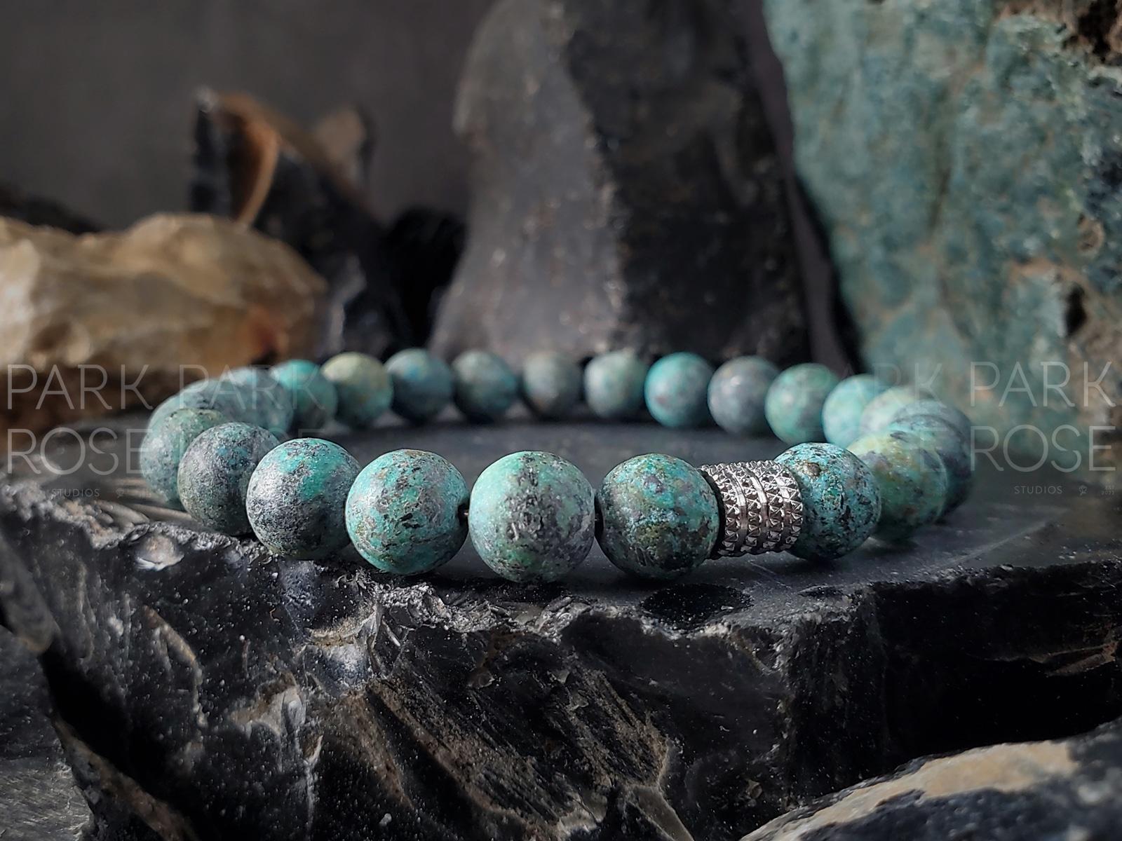 Matte African Turquoise Bracelet with Stainless Steel Spacer