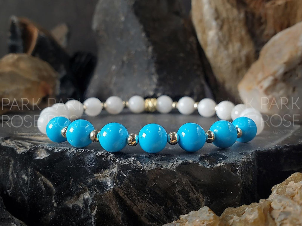 Sleeping Beauty Turquoise & Moonstone Bracelet: Gold Filled, Sterling Silver (6mm)
