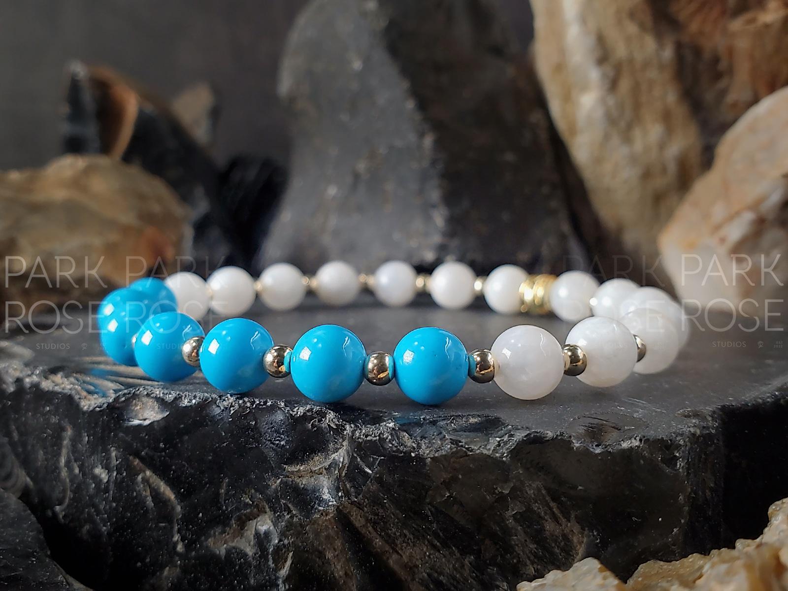 Sleeping Beauty Turquoise & Moonstone Bracelet: Gold Filled, Sterling Silver (6mm)