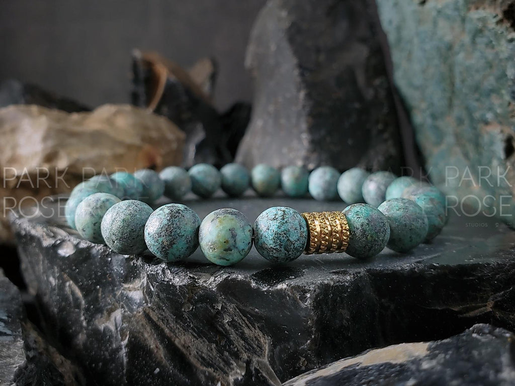 Matte African Turquoise Bracelet with Stainless Steel Spacer