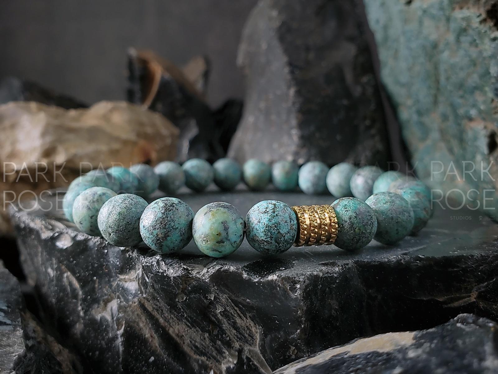 Matte African Turquoise Bracelet with Stainless Steel Spacer