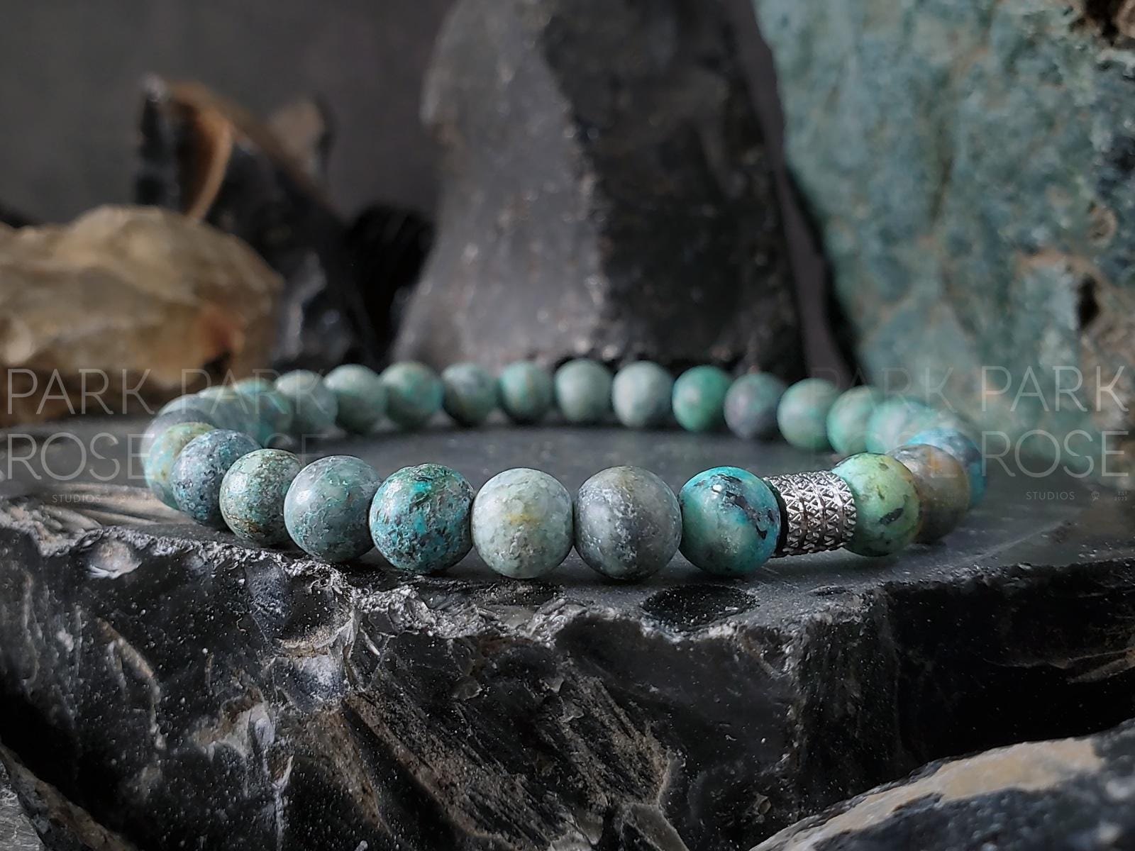 Matte African Turquoise Bracelet with Stainless Steel Spacer