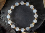 Transparent Moonstone Bracelet: Gold Filled/Sterling Silver Corrugated Accents (8mm)