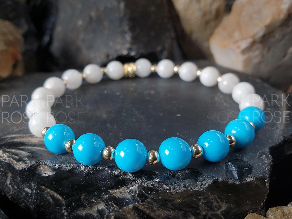 Sleeping Beauty Turquoise & Moonstone Bracelet: Gold Filled, Sterling Silver (6mm)