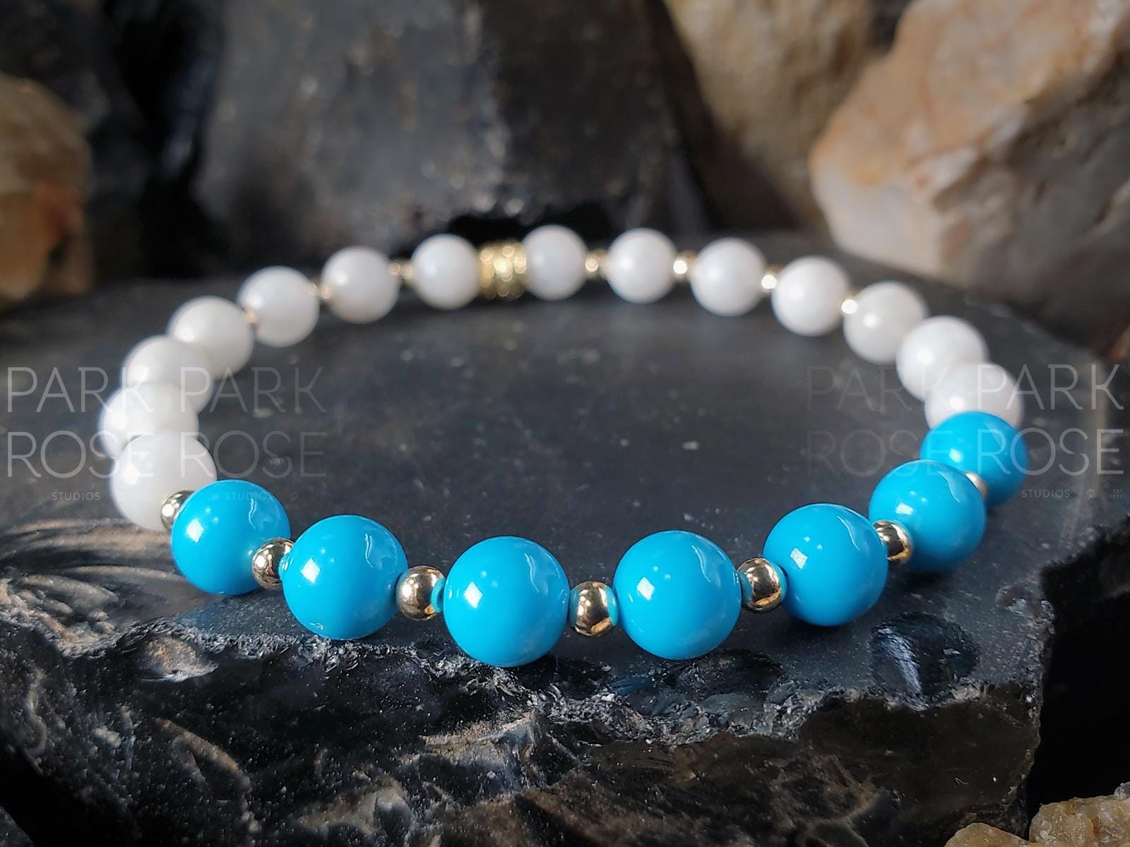 Sleeping Beauty Turquoise & Moonstone Bracelet: Gold Filled, Sterling Silver (6mm)