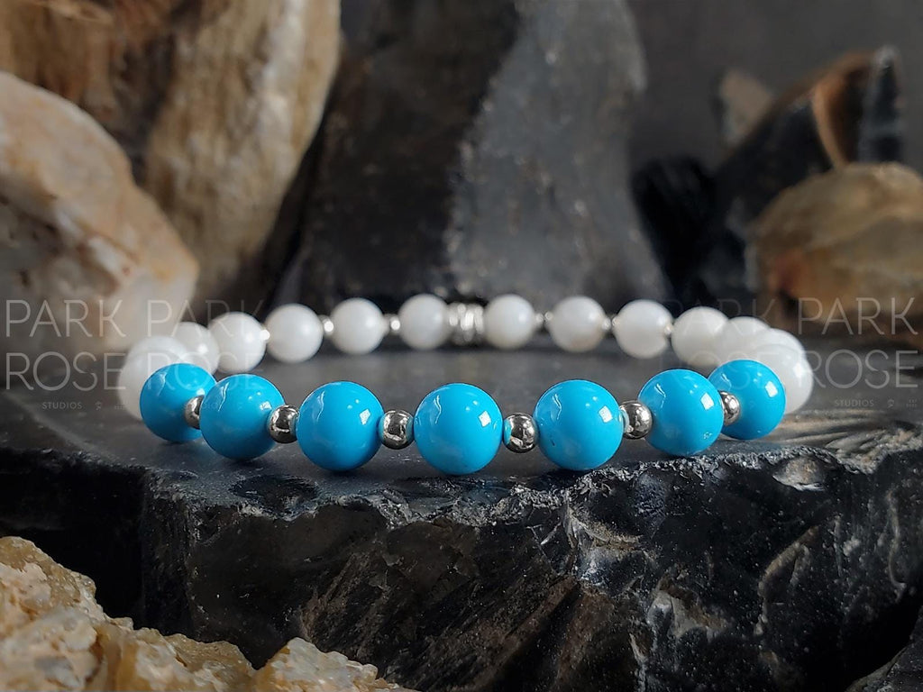 Sleeping Beauty Turquoise & Moonstone Bracelet: Gold Filled, Sterling Silver (6mm)