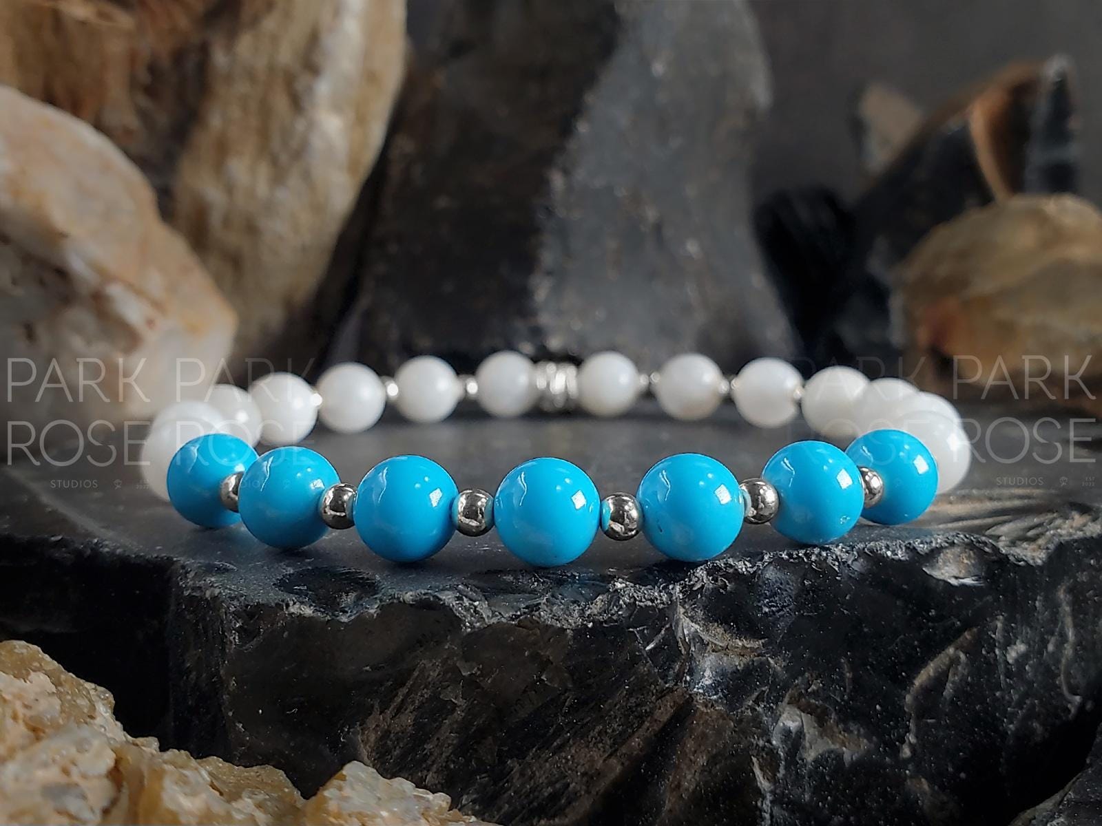Sleeping Beauty Turquoise & Moonstone Bracelet: Gold Filled, Sterling Silver (6mm)