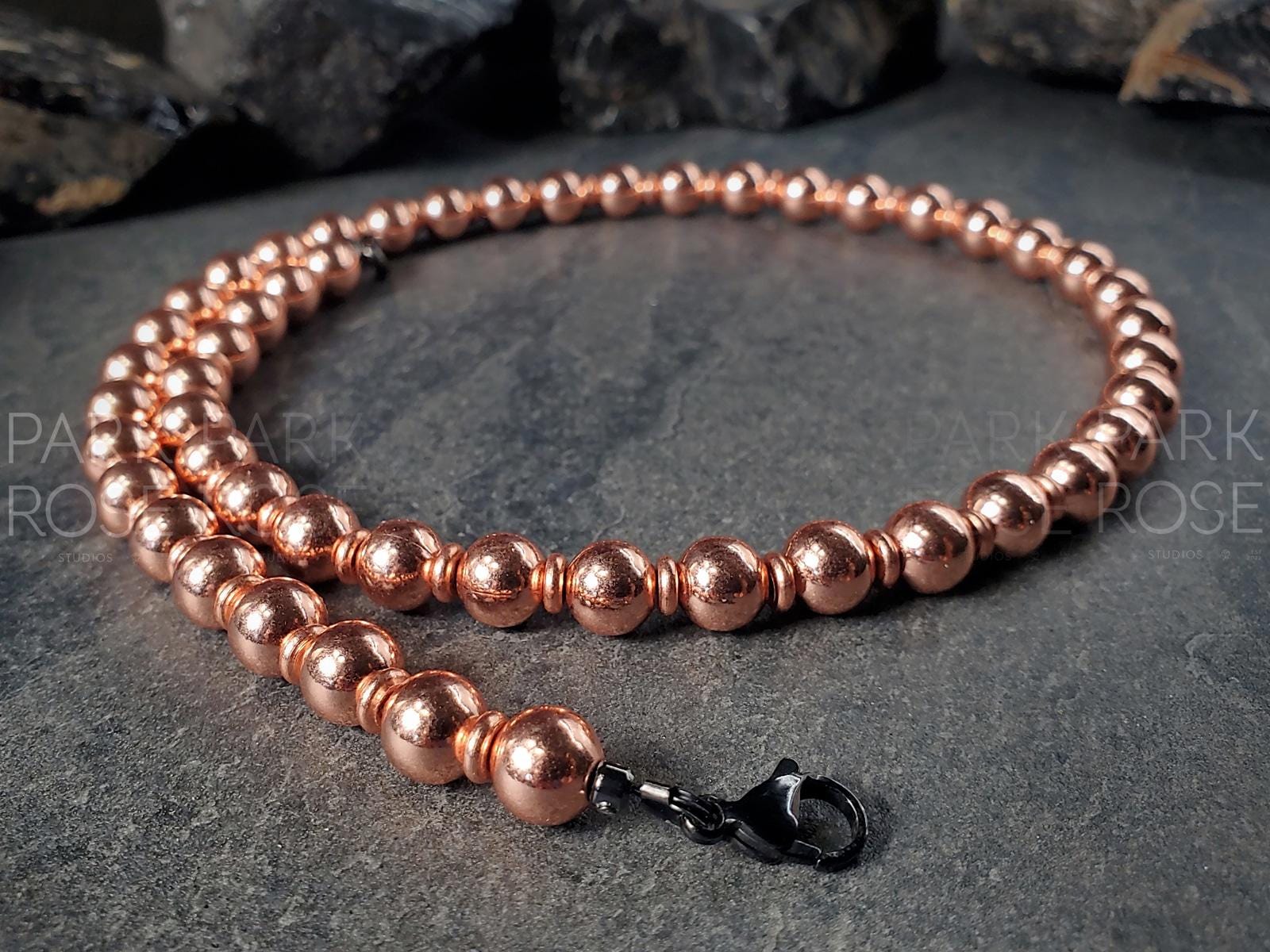 Clear Coated Copper Bead Necklace (8mm)