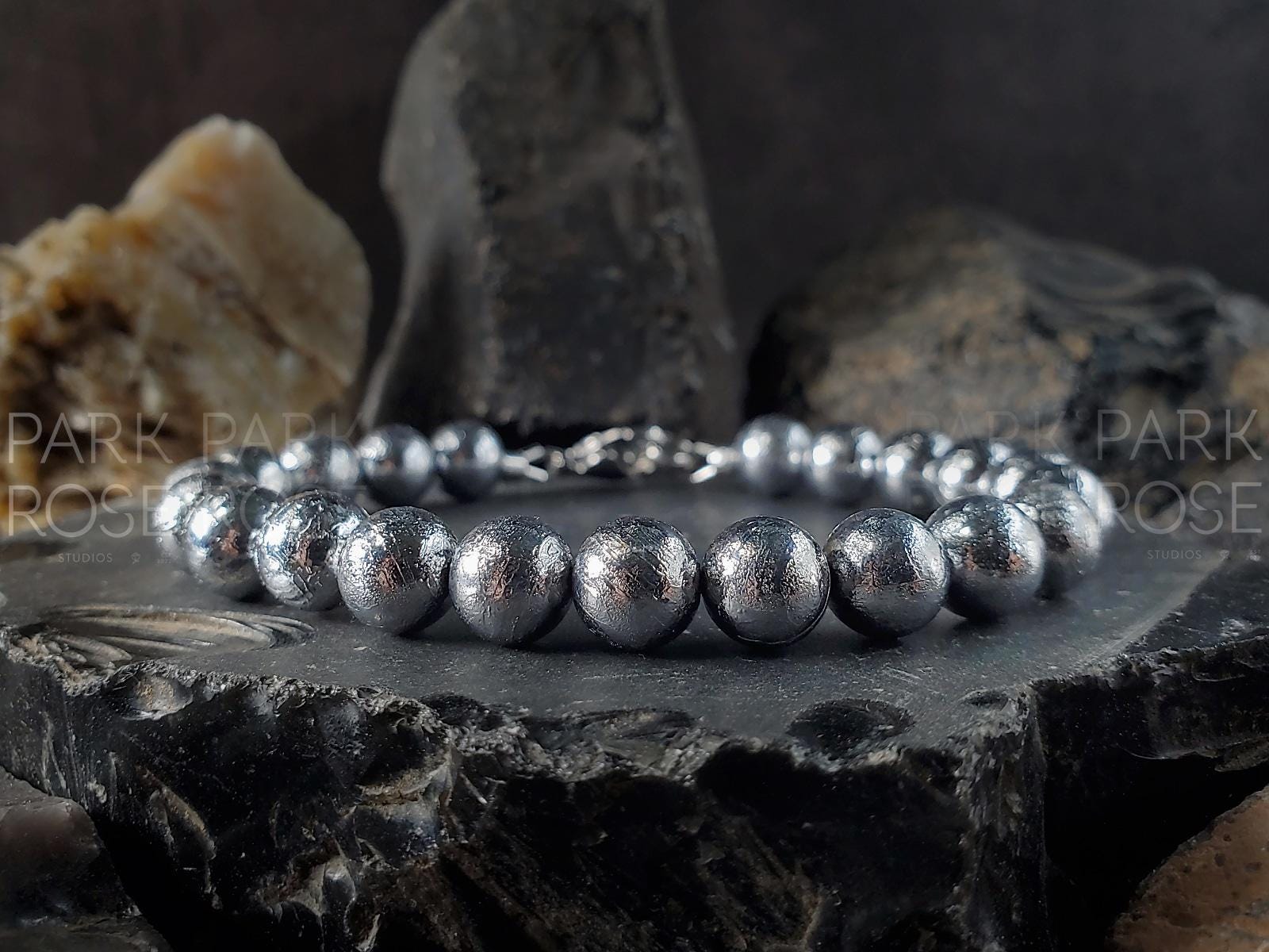 Gibeon Iron Nickel Meteorite Bracelet (8mm)