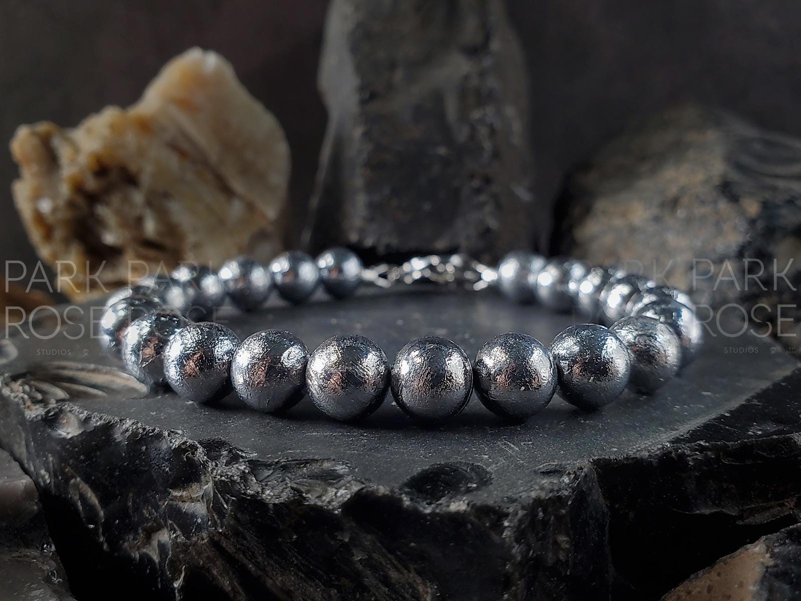 Gibeon Iron Nickel Meteorite Bracelet (8mm)