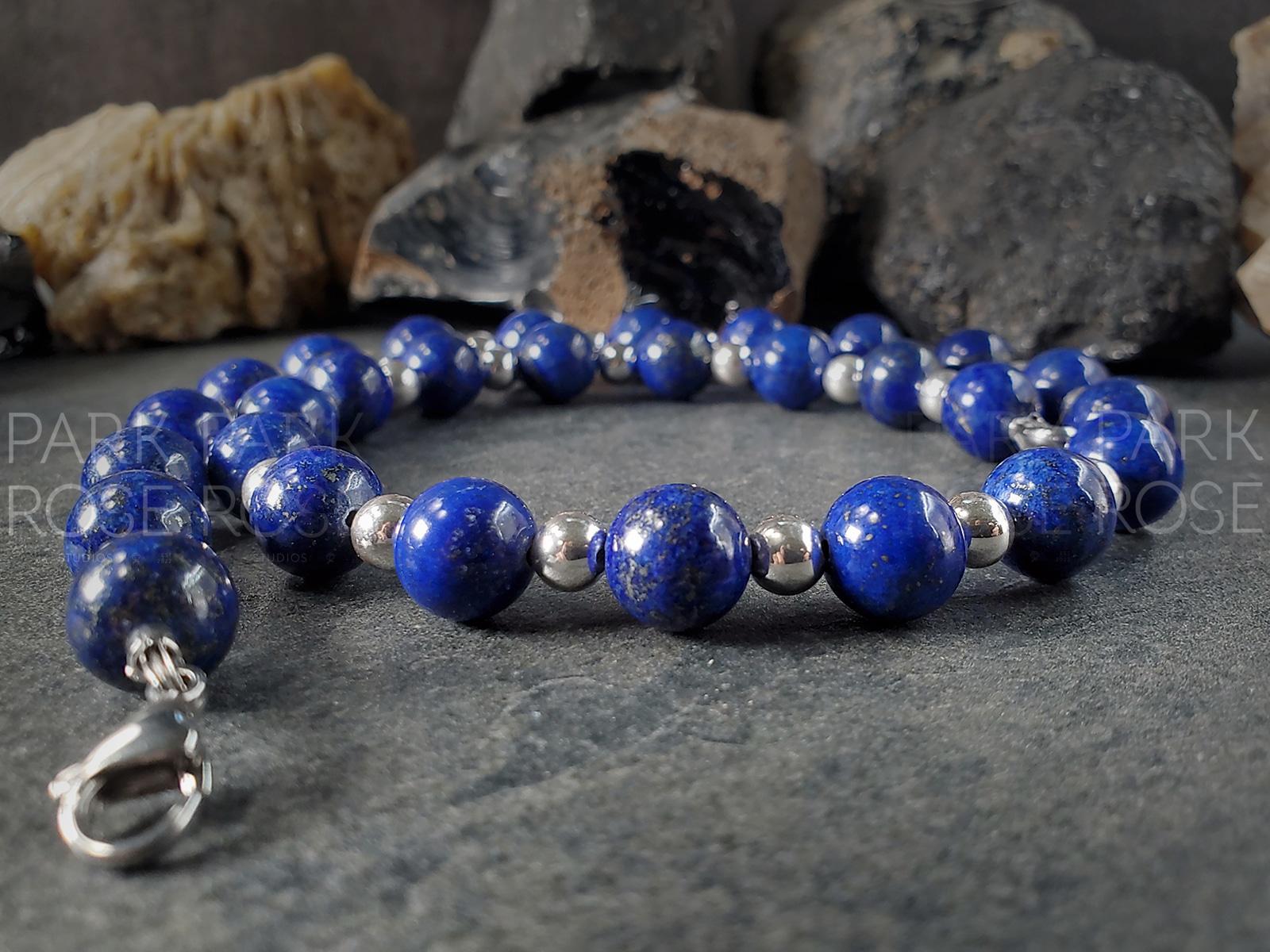 Chunky  Lapis Lazuli Sterling Silver Necklace (10mm)