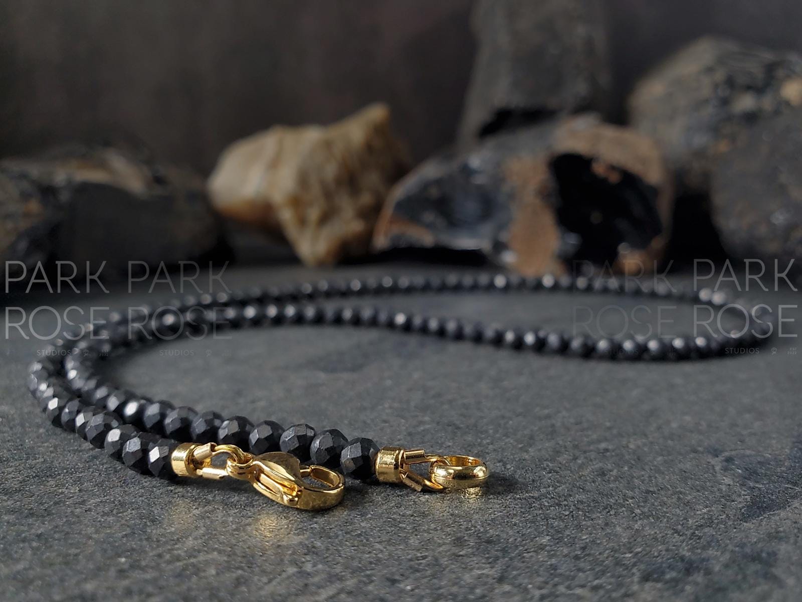 Dainty Faceted Shungite Necklace: Carabiner or Lobster Clasp