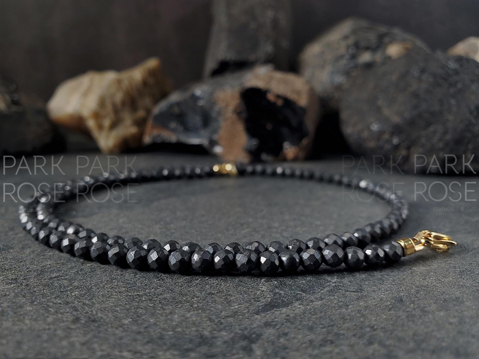 Dainty Faceted Shungite Necklace: Carabiner or Lobster Clasp