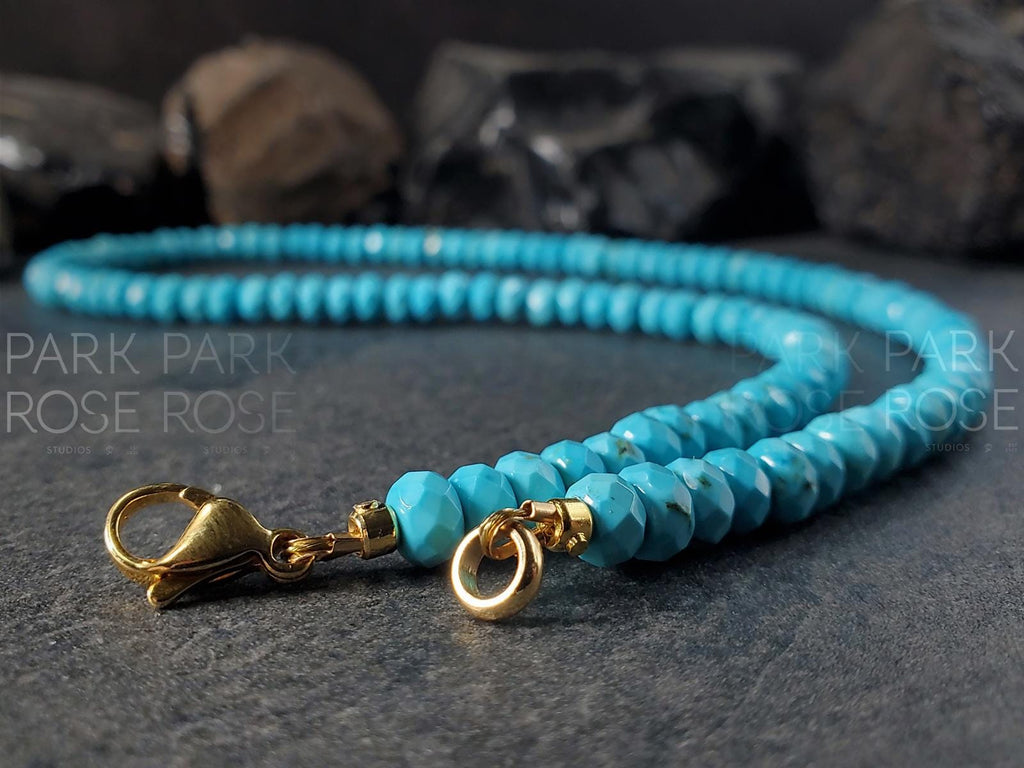 Faceted Turquoise Beaded Necklace: Natural Turquoise Jewelry