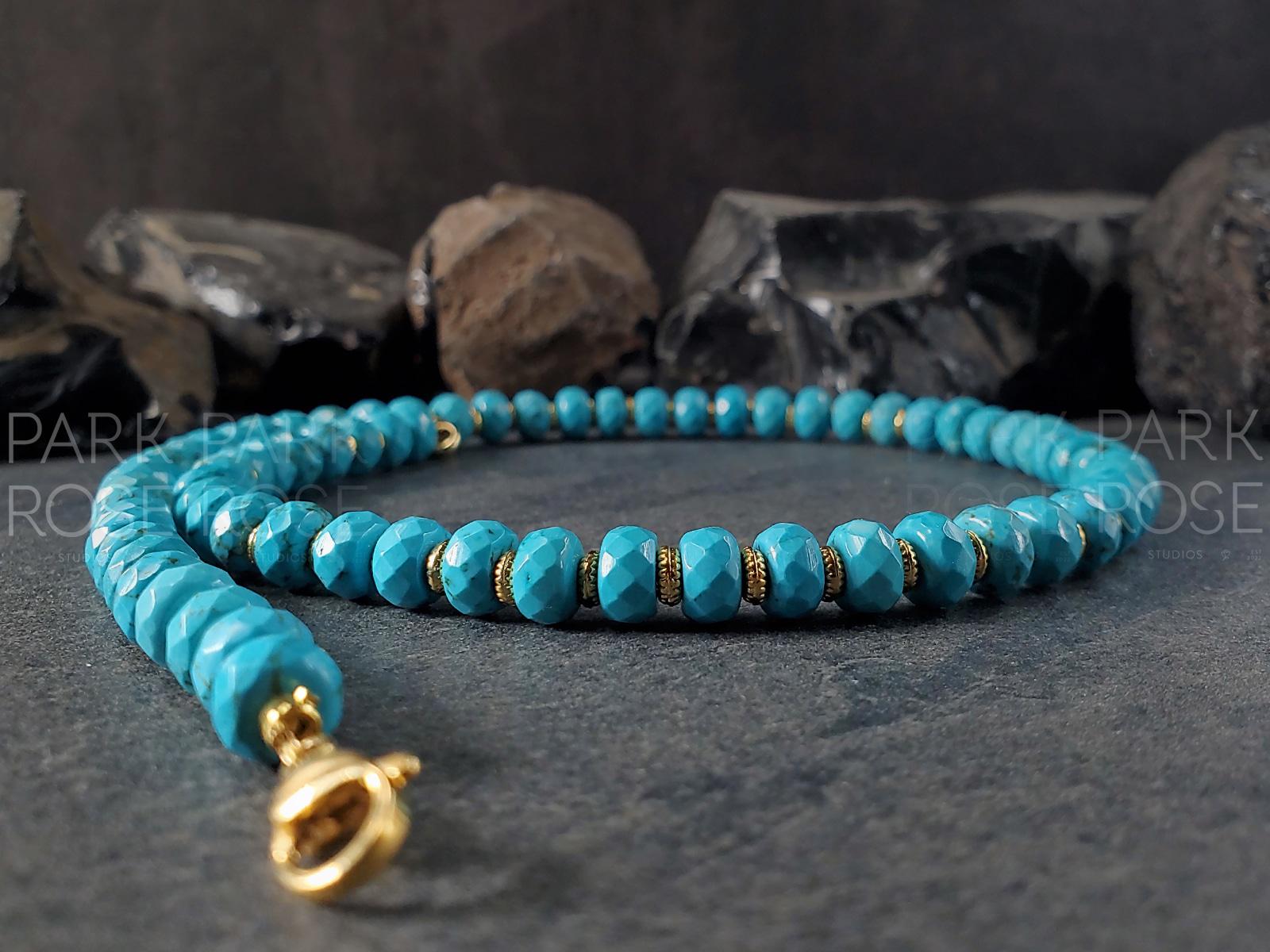 Faceted Turquoise Beaded Necklace: Stainless Steel or 18K Gold Coated Clasp