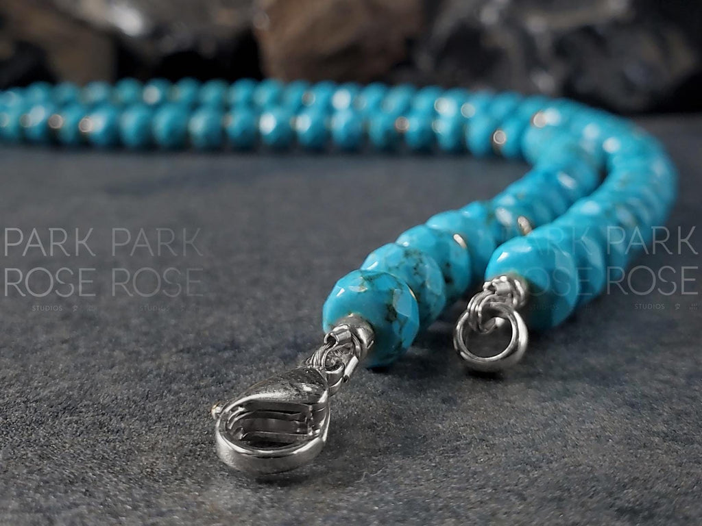 Faceted Turquoise Beaded Necklace: Stainless Steel or 18K Gold Coated Clasp