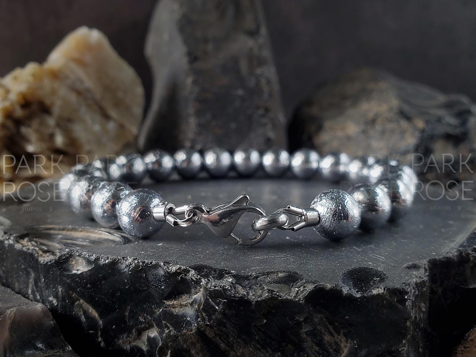 Gibeon Iron Nickel Meteorite Bracelet (8mm)