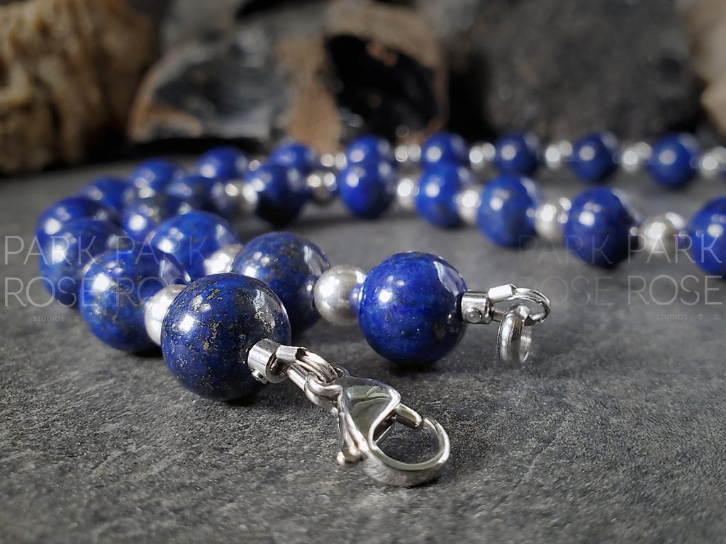 Chunky  Lapis Lazuli Sterling Silver Necklace (10mm)