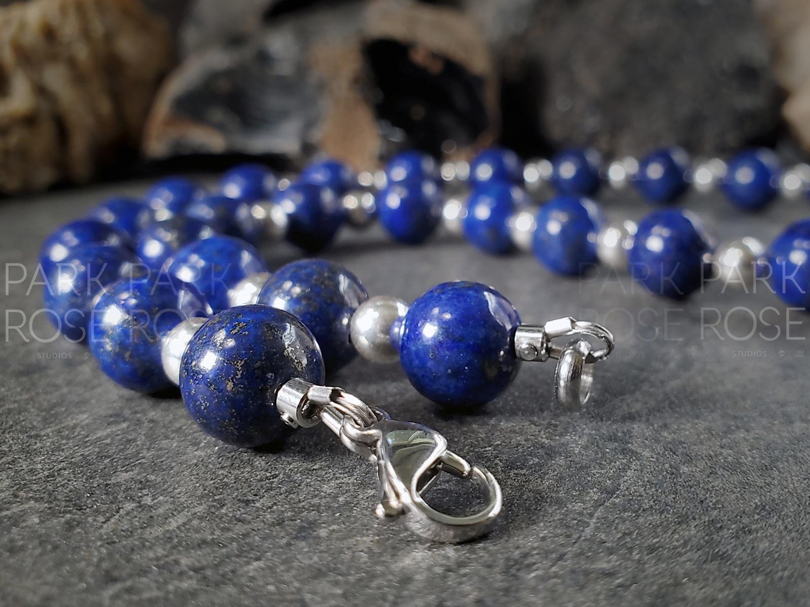 Chunky  Lapis Lazuli Sterling Silver Necklace (10mm)
