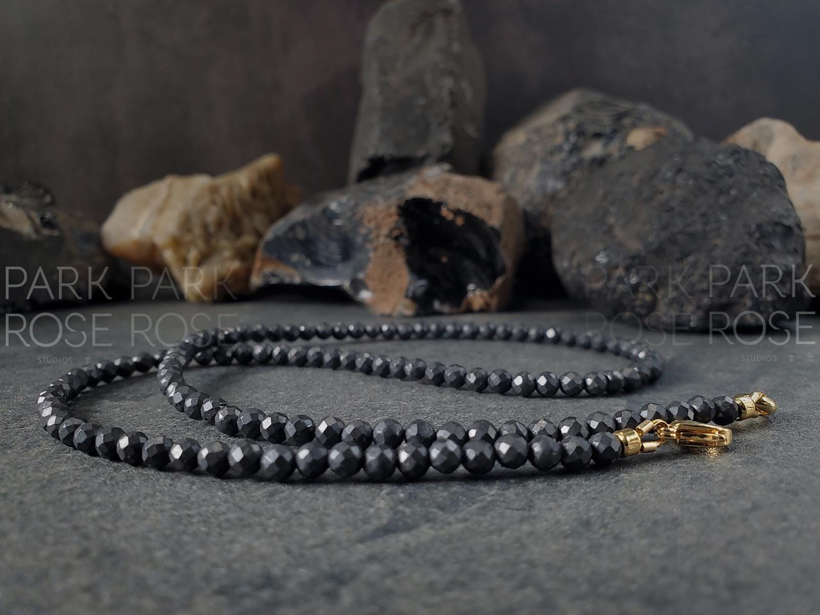 Dainty Faceted Shungite Necklace: Carabiner or Lobster Clasp