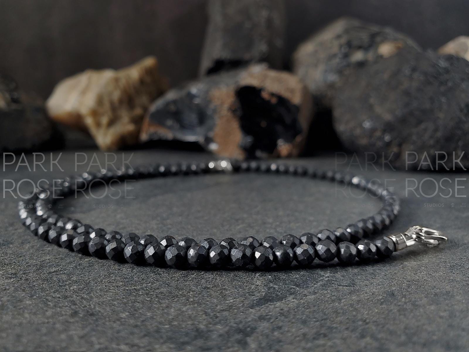 Dainty Faceted Shungite Necklace: Carabiner or Lobster Clasp