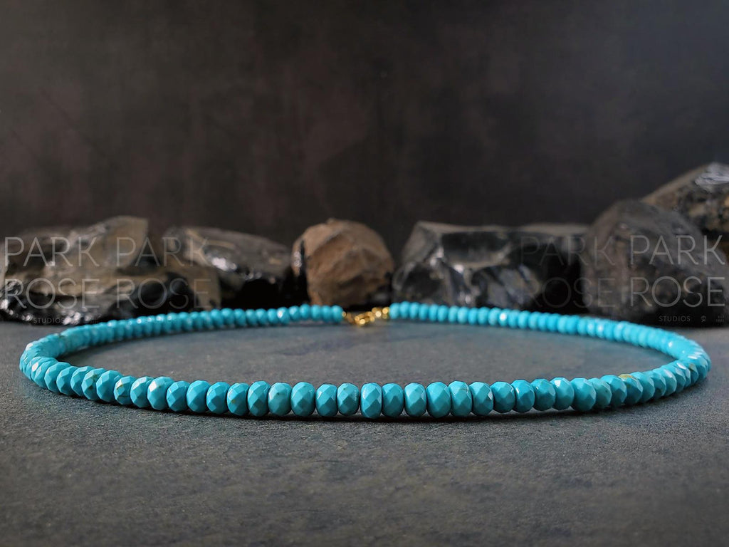 Faceted Turquoise Beaded Necklace: Natural Turquoise Jewelry