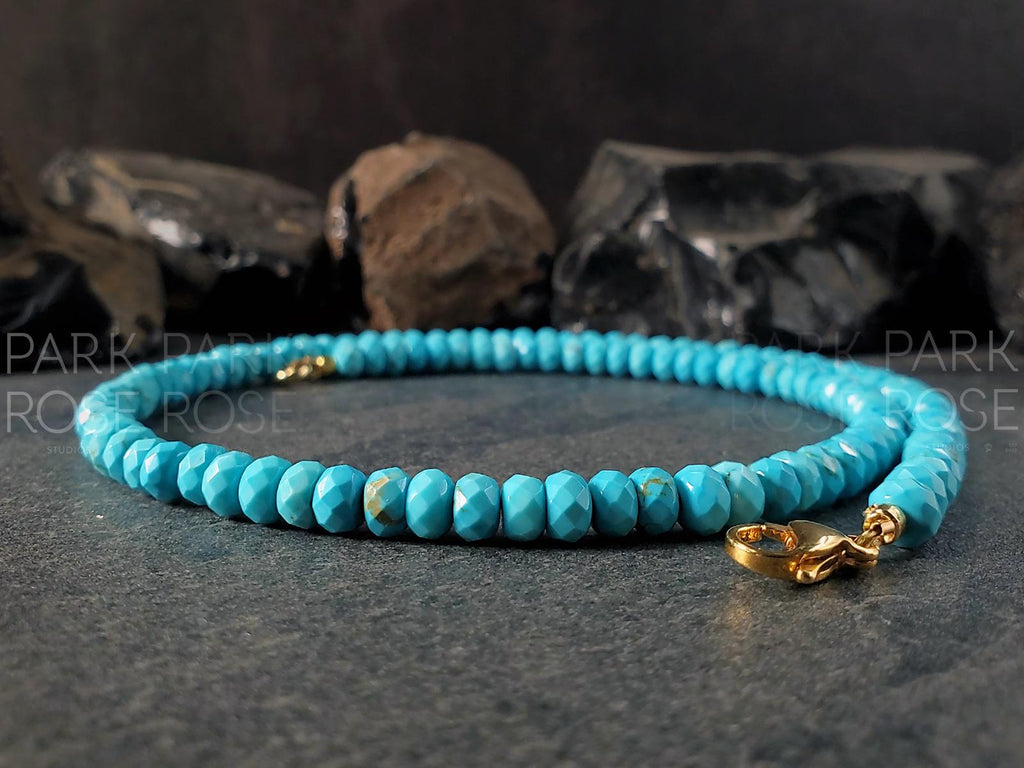 Faceted Turquoise Beaded Necklace: Natural Turquoise Jewelry
