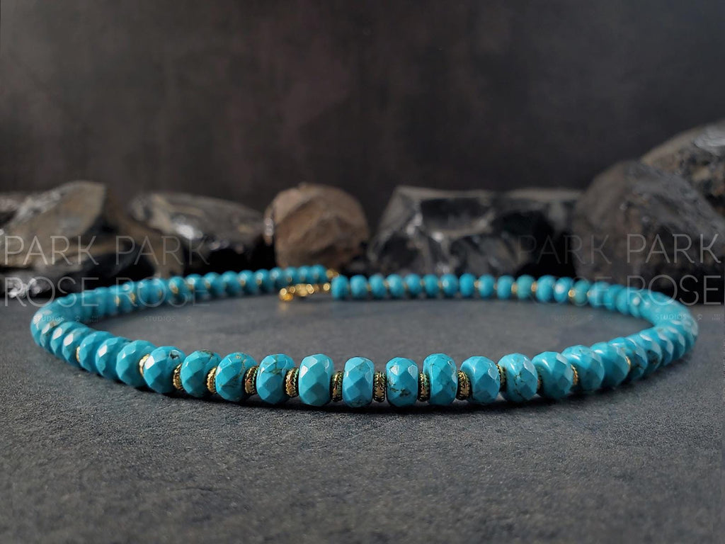 Faceted Turquoise Beaded Necklace: Stainless Steel or 18K Gold Coated Clasp