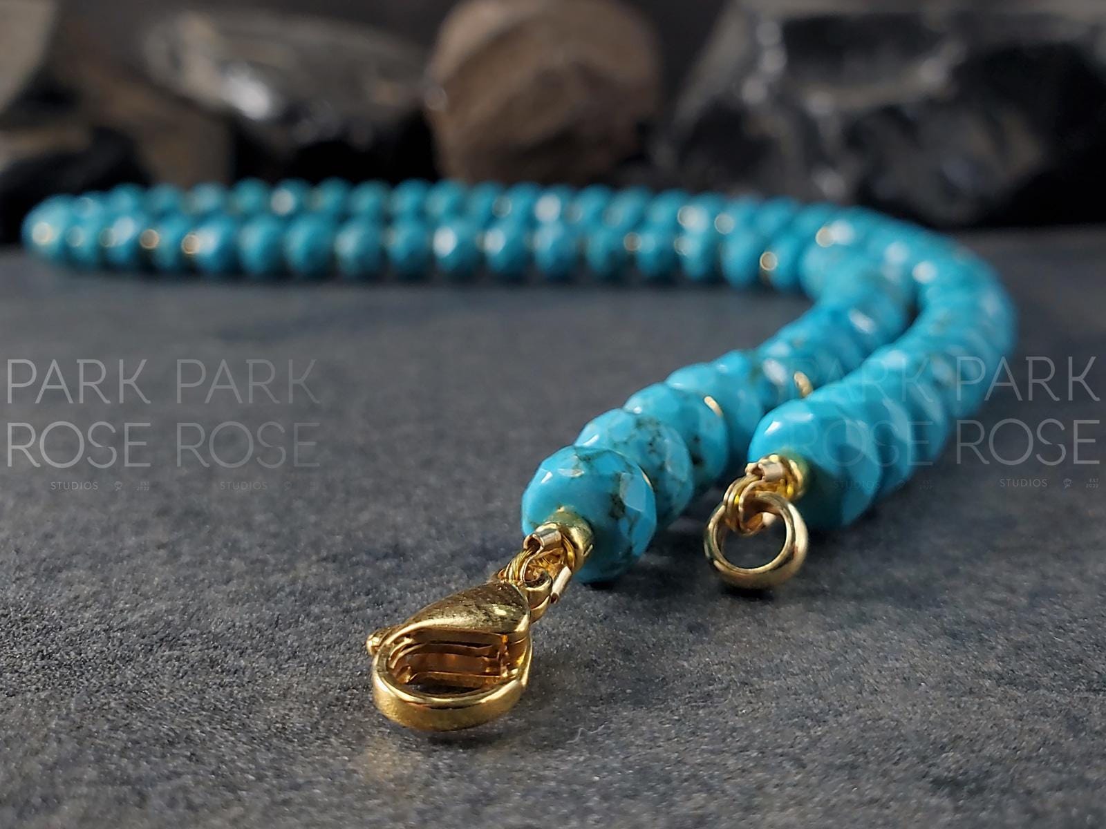 Faceted Turquoise Beaded Necklace: Stainless Steel or 18K Gold Coated Clasp