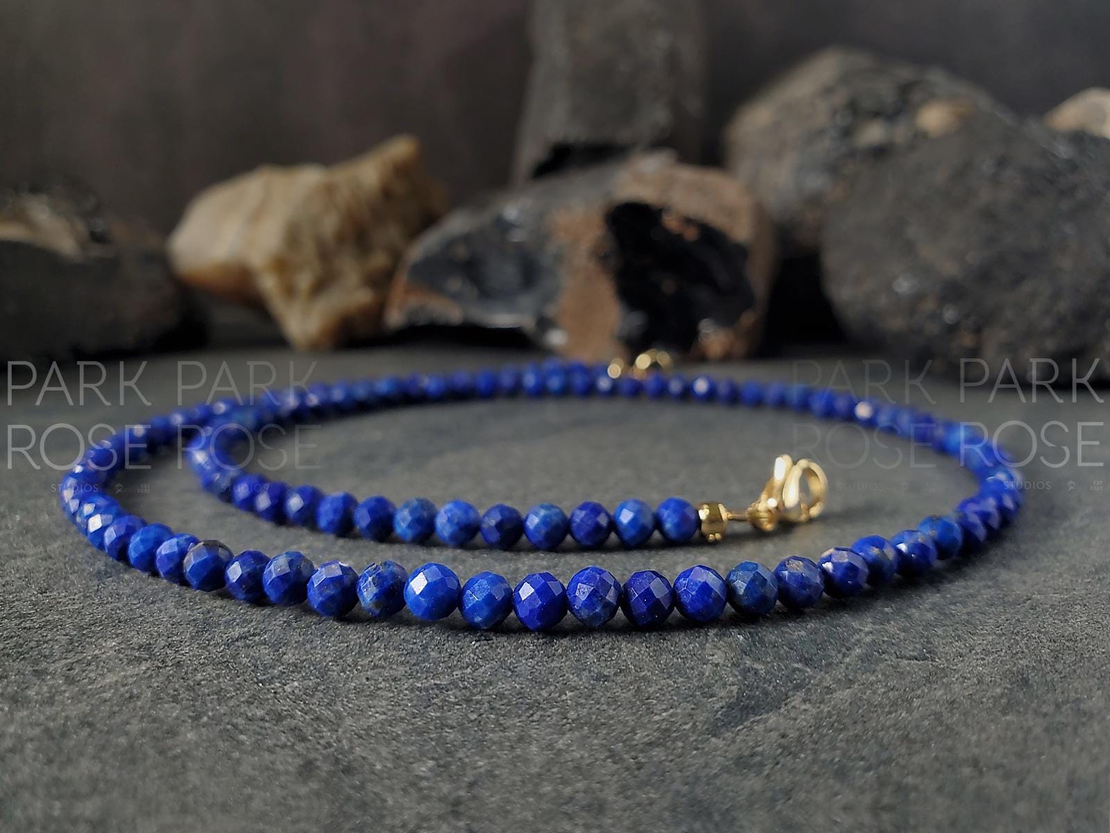 Dainty Lapis Lazuli Necklace: Gold or Silver Stainless Steel Clasp (4mm)