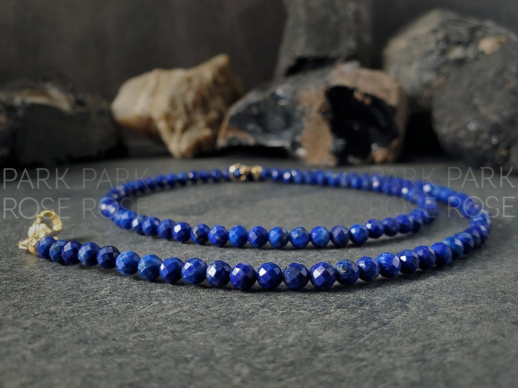 Dainty Lapis Lazuli Necklace: Gold or Silver Stainless Steel Clasp (4mm)