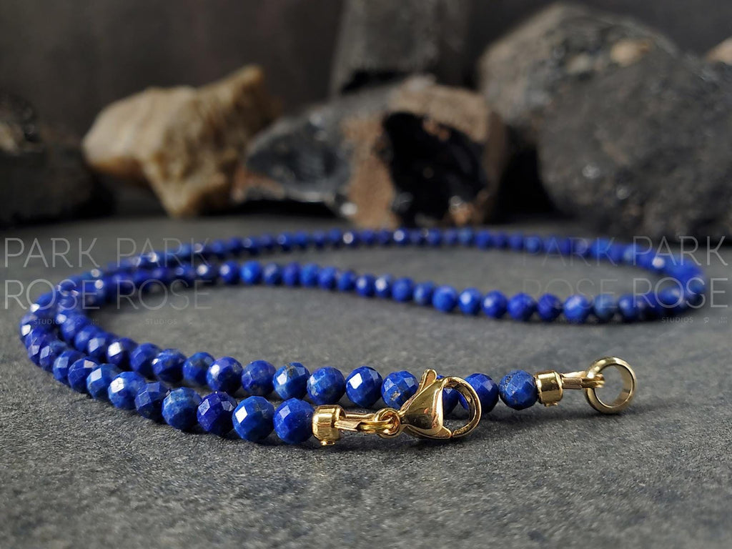 Lapis Lazuli Necklace Bracelet Set: Gold or Silver Stainless Steel (4mm)