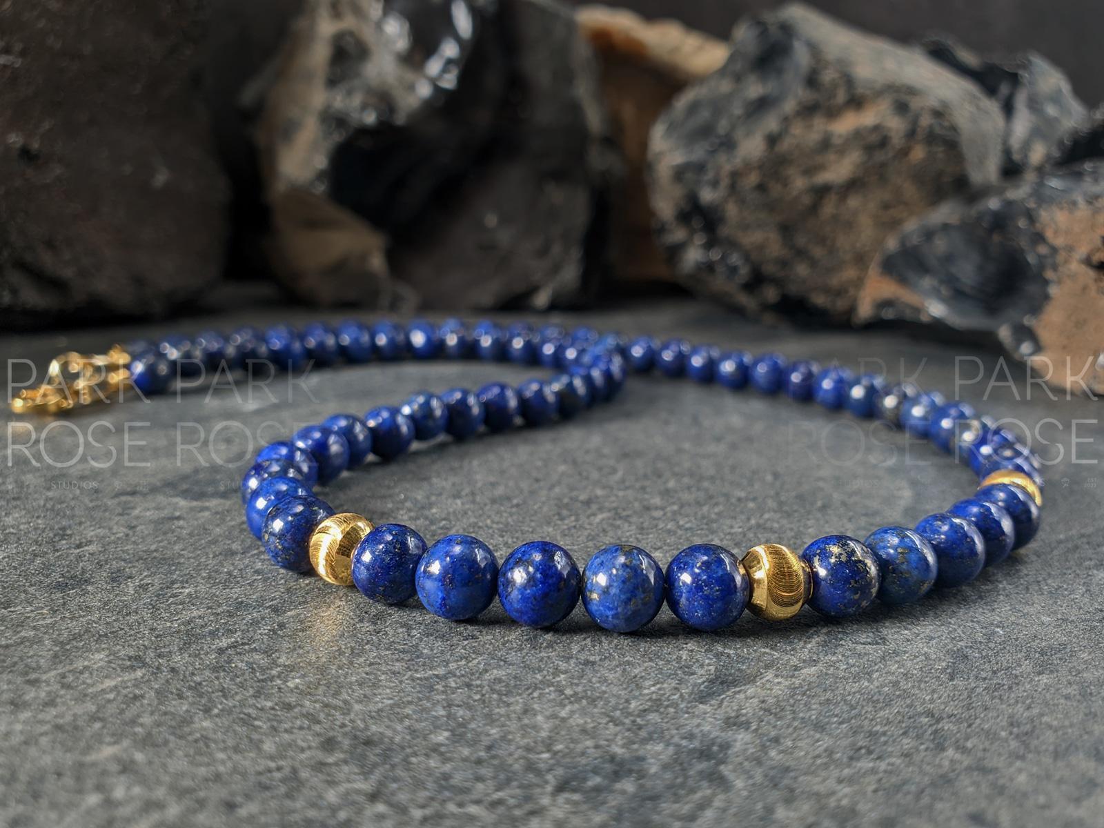 Lapis Lazuli Necklace: 24K Gold Cat Eye Beads (6mm)