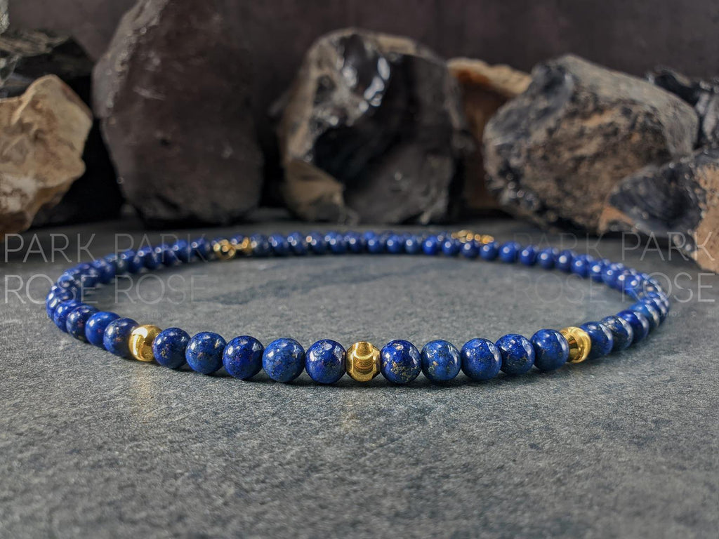 Lapis Lazuli Necklace: 24K Gold Cat Eye Beads (6mm)